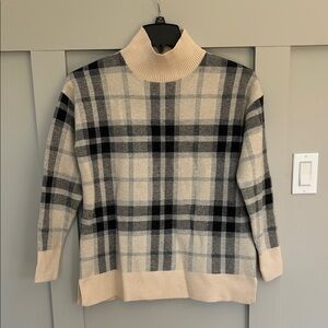 RW&CO. Cream and Black Plaid Turtleneck Sweater